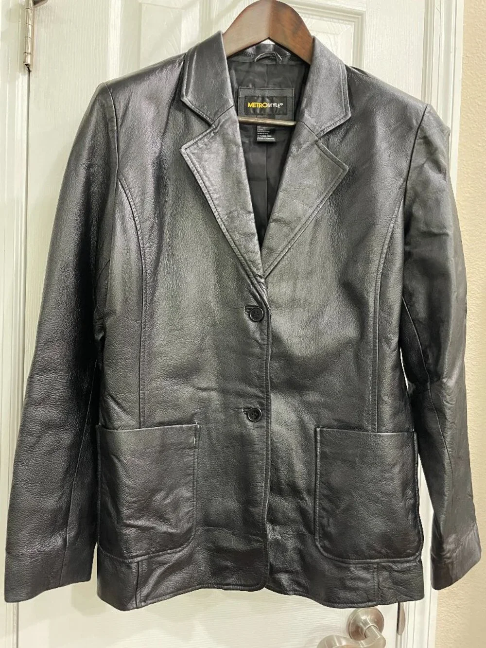 Metrostyle Genuine Leather Blazer Jacket Black Size 16 Classic Tailored Coat - Picture 3 of 13